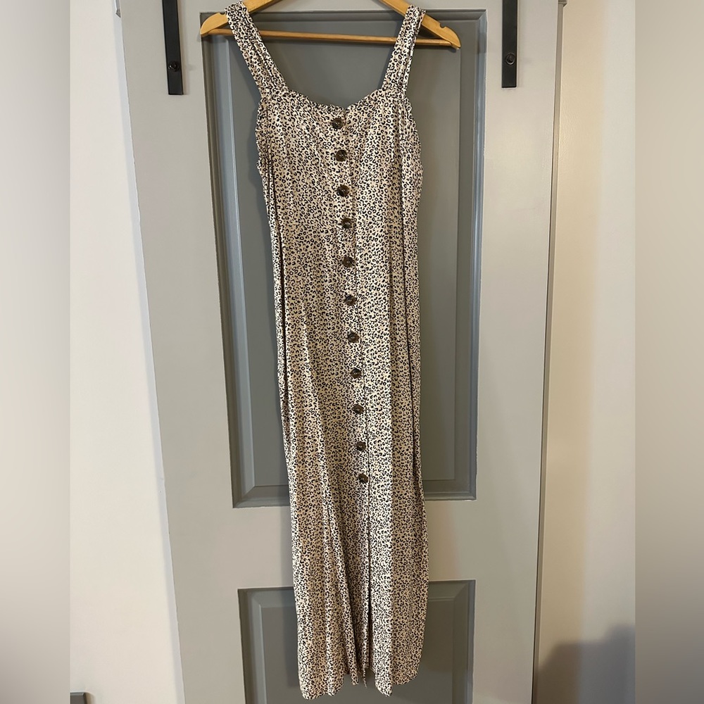 Black and Tan Print Midi Dress